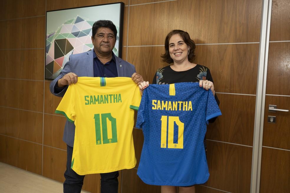 Ednaldo Rodrigues Samantha Mendes Longo CBF — Foto: Lucas Figueiredo/CBF