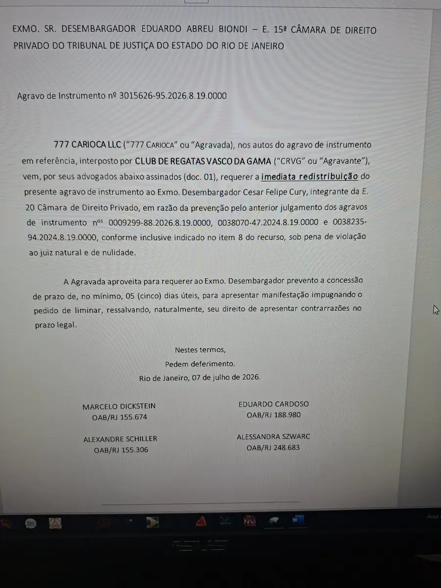 777 Carioca peticiona no agravo de instrumento