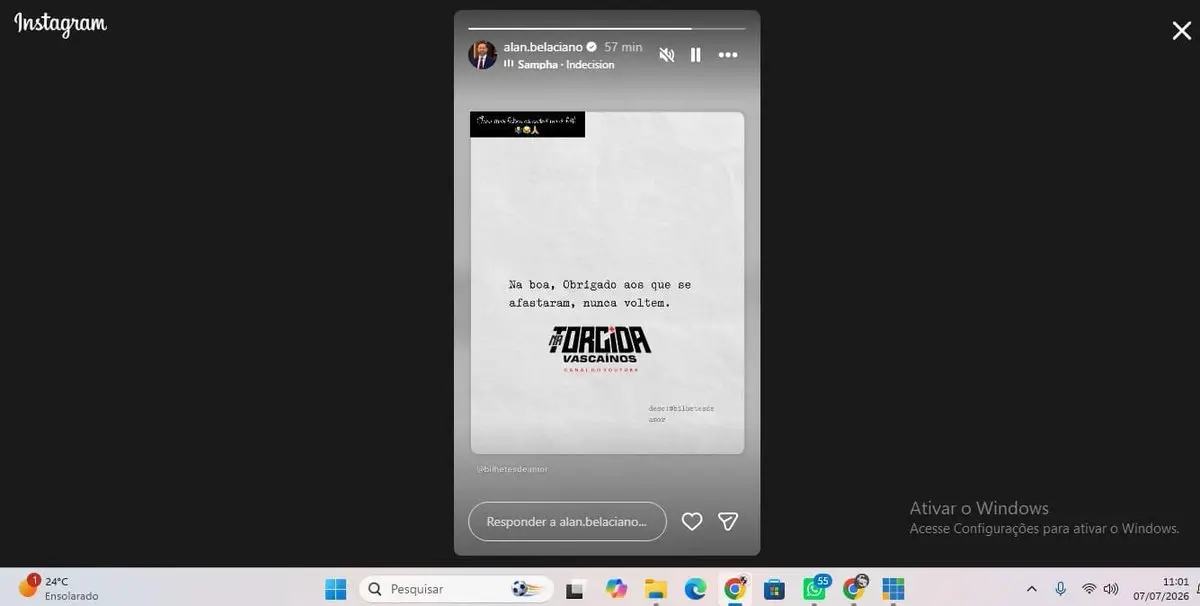 Alan Belaciano fez postagem enigmática durante a madrugada: 'Obrigado aos que se afastaram, nunca voltem'