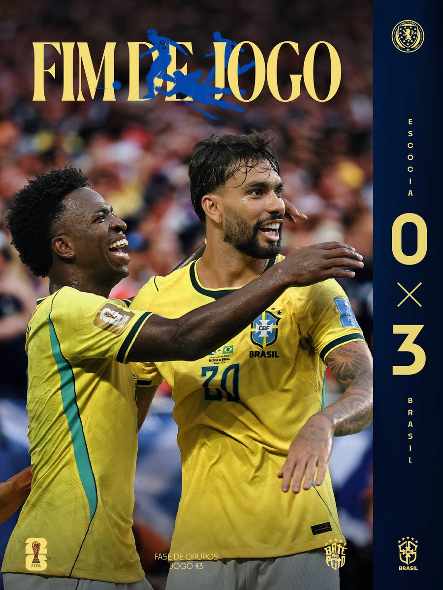 Com assistência de Rayan, Brasil vence Escócia por 3 a 0 e vai à 2ª fase da Copa do Mundo como 1º do grupo