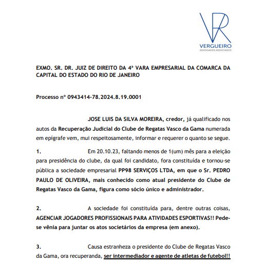 José Luis Moreira pede que MP investigue Pedrinho por empresa de agenciamento de jogadores