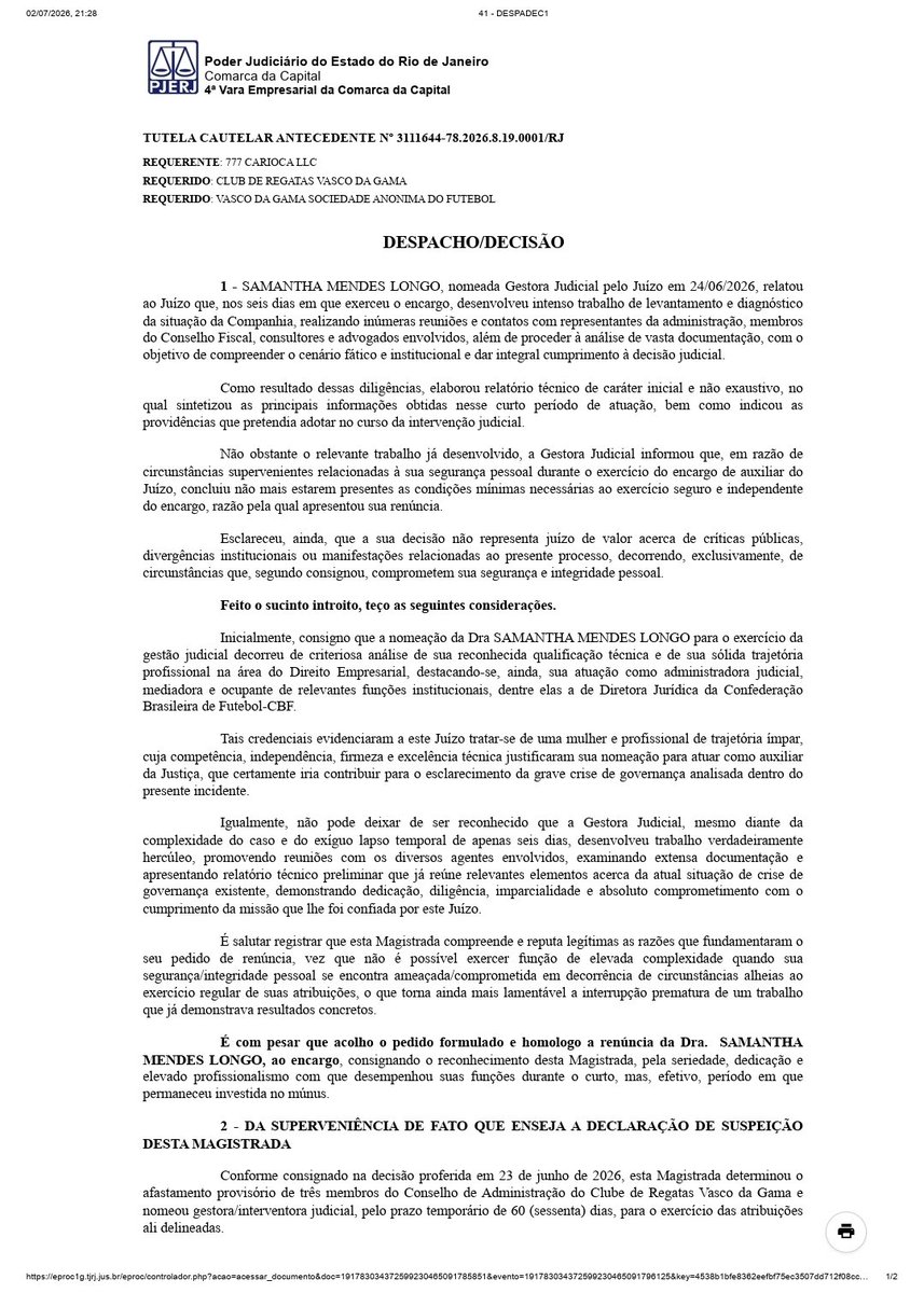 Juíza nomeia Alexandre Cordeiro Macedo, que já estava na SAF, e Adriana Campos Conrado Zamponi como novos interventores