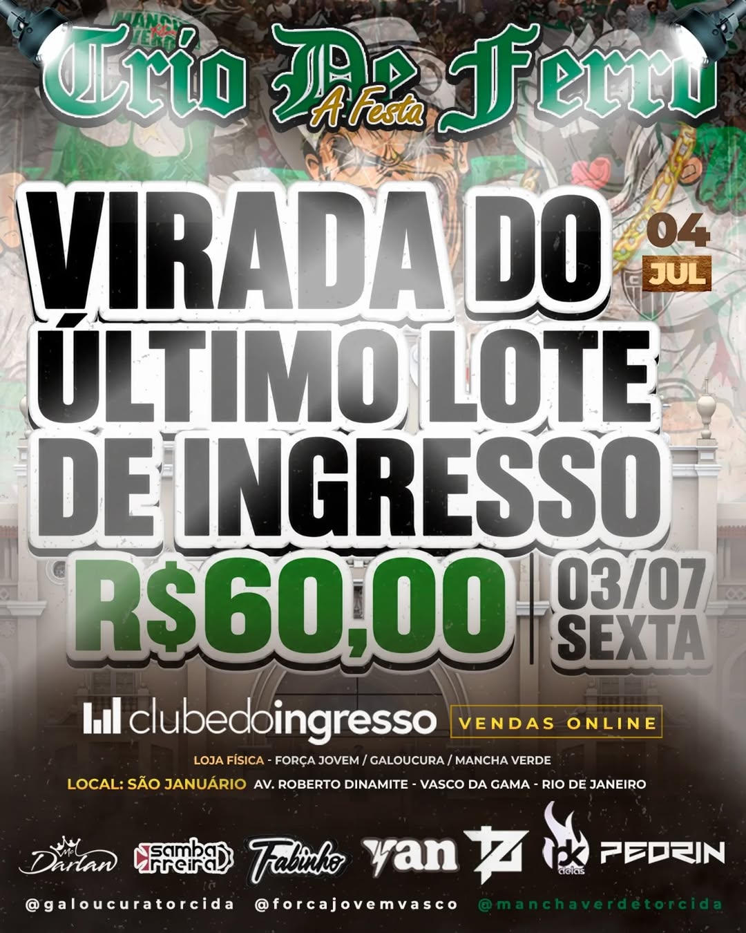 São Januário sediará festa das torcidas Força Jovem, Mancha Verde e Galoucura neste domingo a partir das 15h