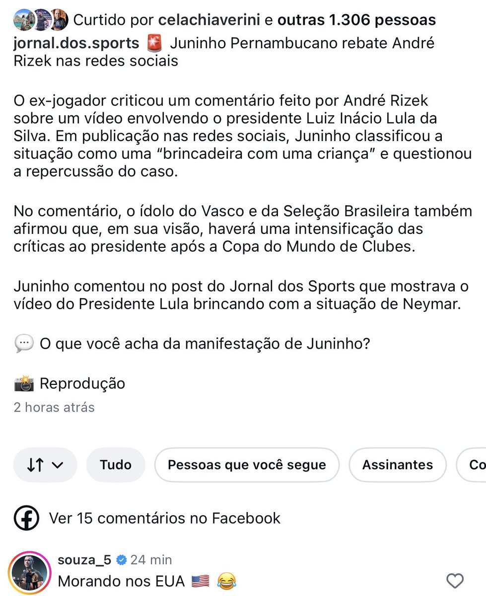 Souza e Juninho Pernambucano 'tretam' sobre política nas redes sociais